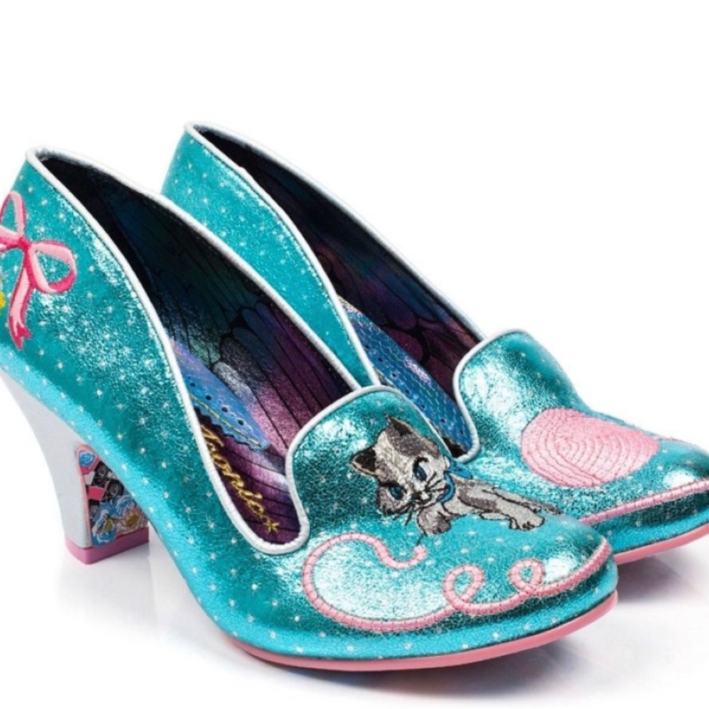 Irregular Choice Teal Cat Embroidered Heels